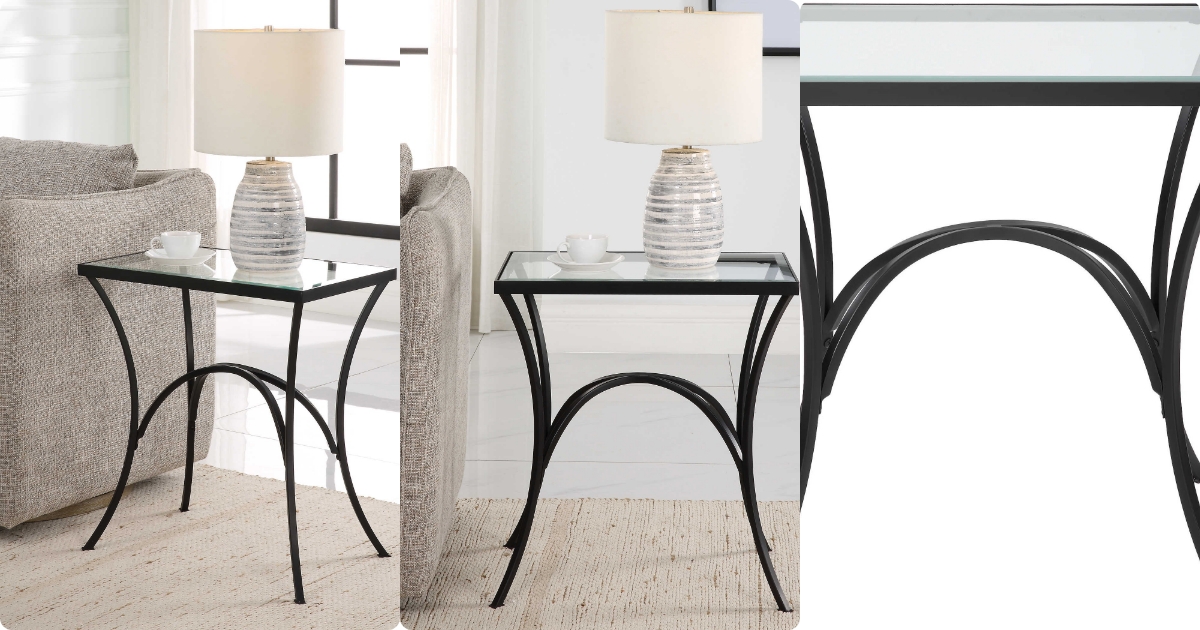 Uttermost Alayna Glass Top With Black Metal Base End Table 6893