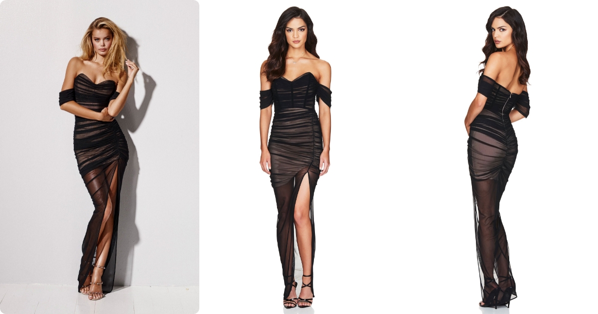 Dita Mesh Gown - Sky / Nude
