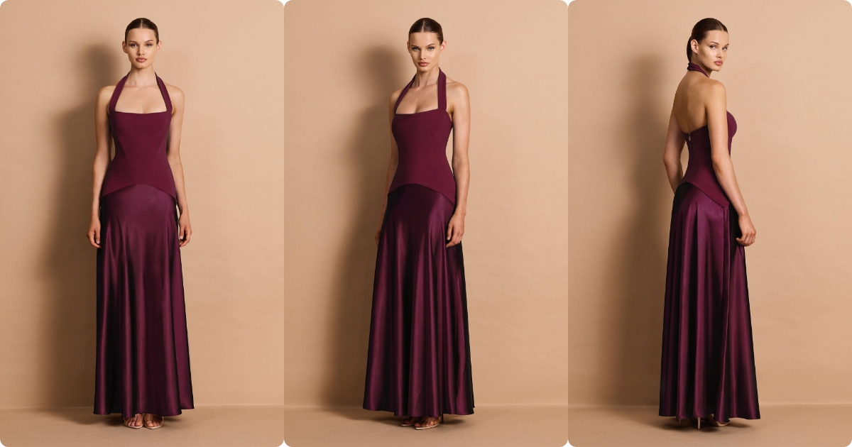 nookie burgundy dress Alice Halter Maxi COUNT-16 Size:US 8/UK 12/EUR 40 Mismatched Baby Blue Bridesmaid structured bodice and invisible