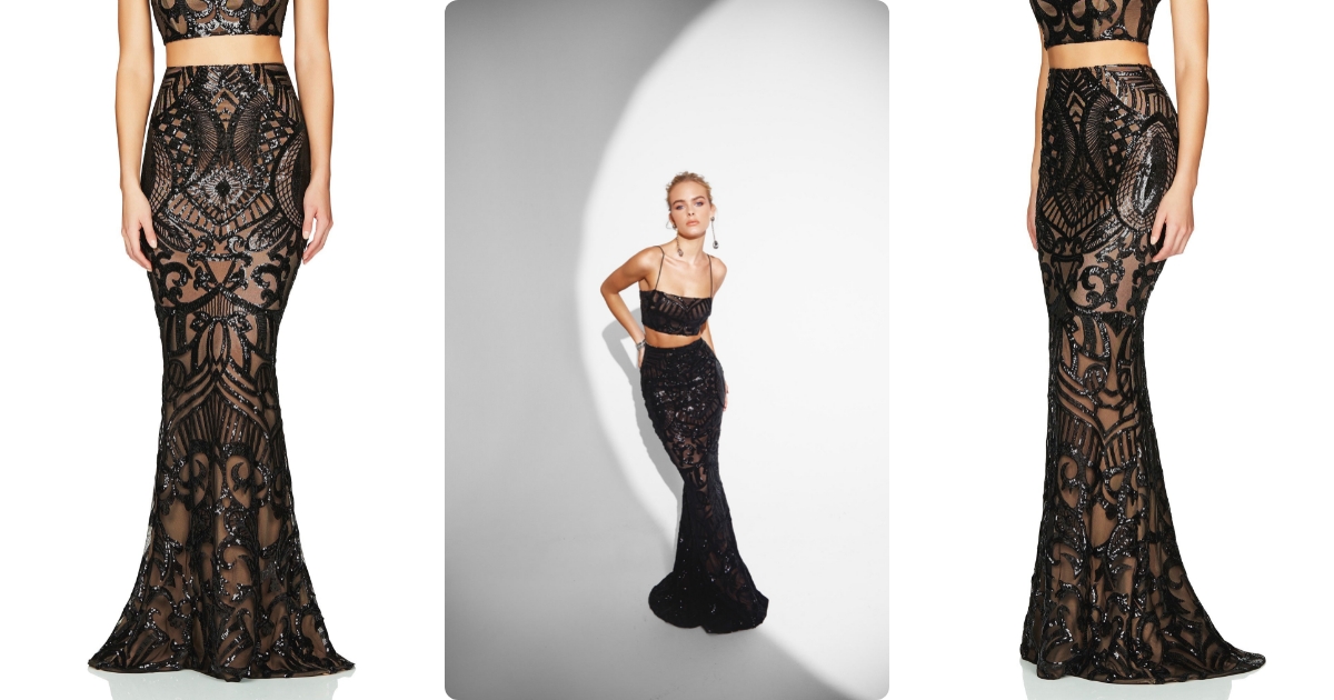 Lorrie Cropped Sequin Top and Silken Skirt With Slits